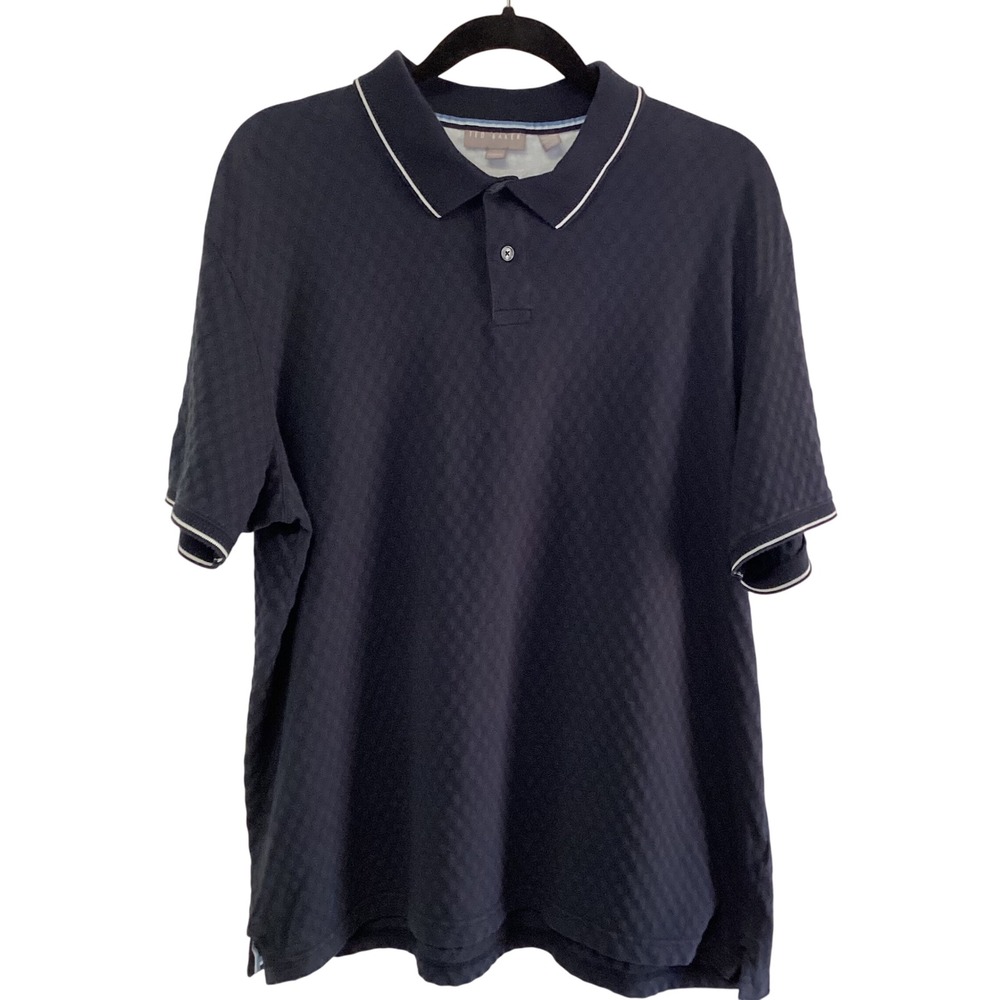 Ted Baker London Mens XL Navy Blue Textured Diamond Knit Tipped Polo Shirt